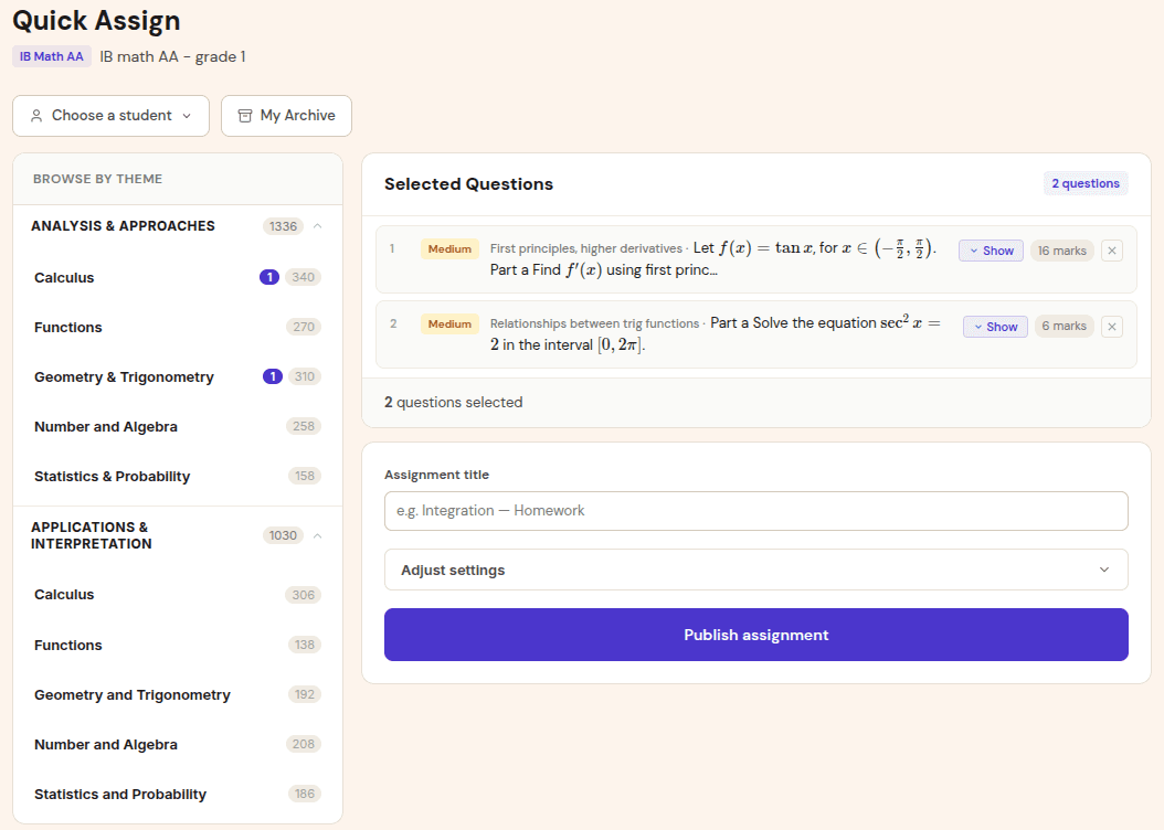 Assignment creation screen